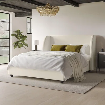 Furniture123 Off-White Velvet King Size Ottoman Bed - Bergamo