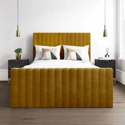 Furniture123 King Size Side-Opening Ottoman Bed in Mustard Yellow Velvet - Khloe