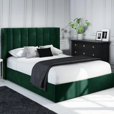 Furniture123 Maddox Wing Back King Size Ottoman Bed in Green Velvet