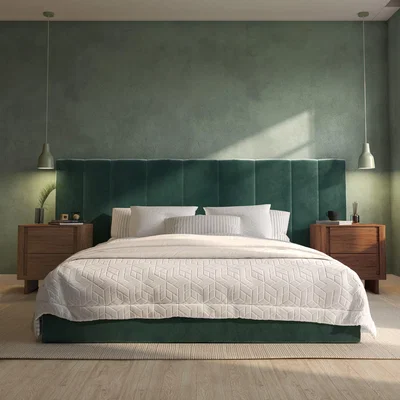 Furniture123 Green Velvet King Size Ottoman Bed with Wide Headboard - Iman