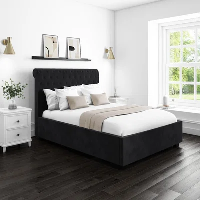 Furniture123 Safina Dark Grey Velvet King Size Ottoman Bed with Roll-Top Headboard