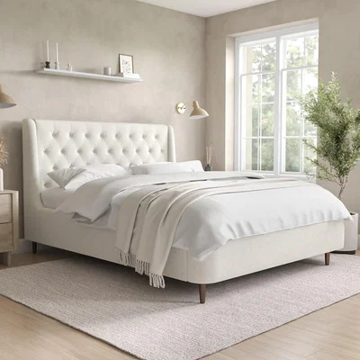 Furniture123 Cream Fabric King Size Ottoman Bed with Legs - Amara