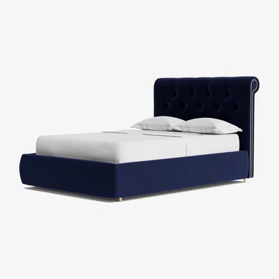 Habitat Swoon Winston Velvet Kingsize Ottoman Bedframe - Ink Blue