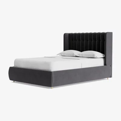 Habitat Swoon Kipling Velvet Kingsize Ottoman Bedframe- Granite Grey