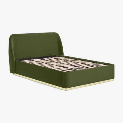 Made.com Trudy King Size Ottoman Storage Bed, Ivy Green Velvet & Brass