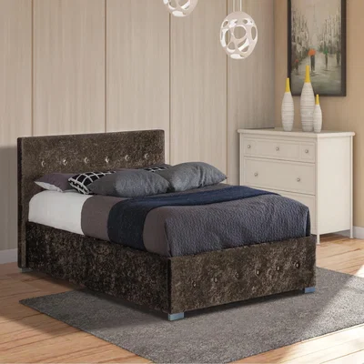 The Range Brown Crushed Velvet Ottoman Storage Gaslift Bedframe - King