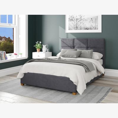 The Range Caine Storage Ottoman Bed in Plush Velvet Fabric - Steel / King