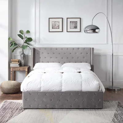 The Range Darcy Ottoman Bed - Brushed velvet grey / King