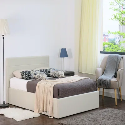 The Range Cream Fabric Gas Lift Ottoman Bed - King