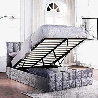 The Range Crushed Velvet Silvanna Ottoman Bed - Silver / 157cm / King / No