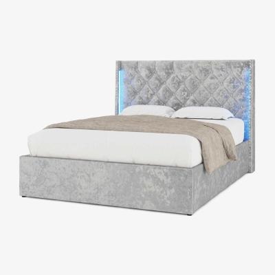 The Range Loxley LED Silver Crushed Velvet Storage Ottoman Bed - Silver / King