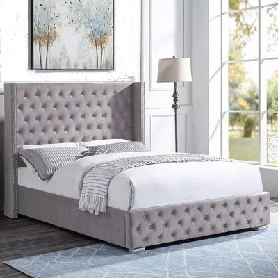 The Range Brushed Velvet Wingback Ottoman Bed Frame - Grey / King / 59kg / Yes