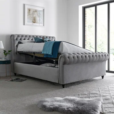 The Range Osborne Grey Velvet Chesterfield Ottoman Bed - Grey / King