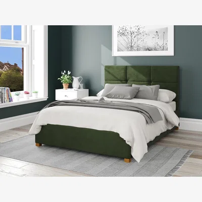 The Range Caine Storage Ottoman Bed in Plush Velvet Fabric - Forest Green / King