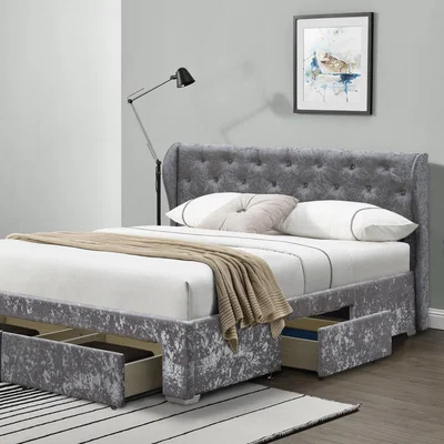 The Range Silver Crushed Velvet Upholstered 4 Drawer Bed Frame - King