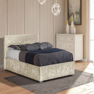 The Range Cream Crushed Velvet Ottoman Storage Gaslift Bedframe - King