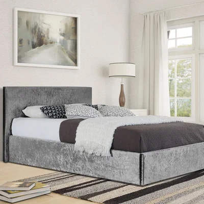 The Range Silver Crush Velvet Storage Ottoman Bed Frame  - King