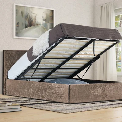 The Range Truffle Crush Velvet Storage Ottoman Bed Frame  - King