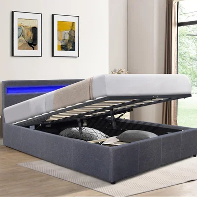 The Range Modern Gas Lift Ottoman Bed Frame with LED  - Dark Grey / King