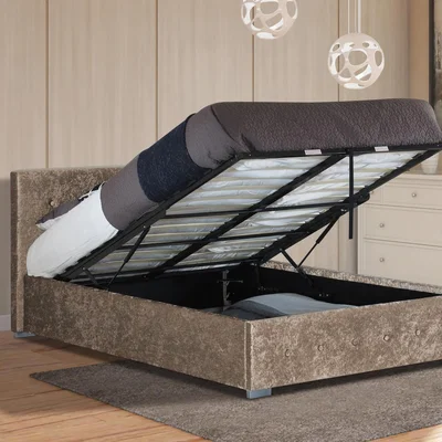 The Range Truffle Crushed Velvet Ottoman Storage Gaslift Bedframe - King