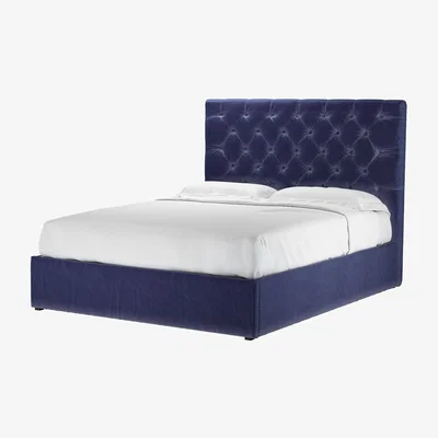 Sofa.com Rosalie 130cm King Ottoman Bed in Prussian Blue Cotton Matt Velvet - sofa.com