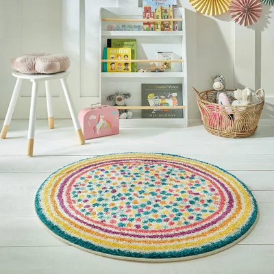 Dunelm Rainbow Spot Berber Circle Rug Green/Yellow/Pink