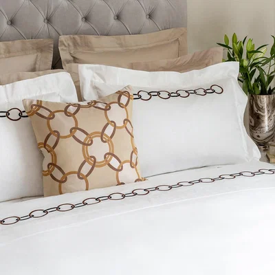 Amara Frette - Links Embroidery Flat Sheet Set - Chesnut/Black