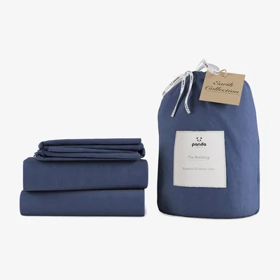Cuckooland Panda London Midnight Navy Bamboo & Linen Bedding Set - Double