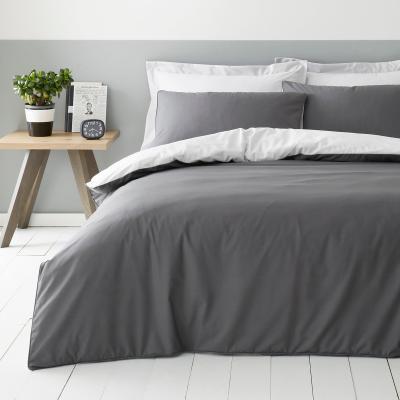 Dunelm Malvern Grey 180 Thread Count 100% Cotton Reversible Duvet Cover and Pillowcase Set Grey