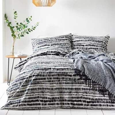 Dunelm The Linen Yard Brushstrokes Ink 100% Cotton Duvet Cover and Pillowcase Set Black and White