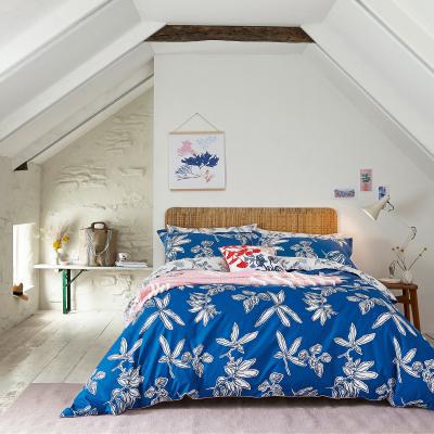 Dunelm Joules Crayon Floral Blue 100% Cotton Reversible Duvet Cover and Pillowcase Set Dark Blue