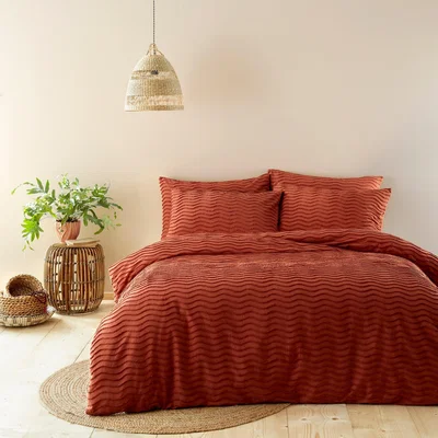 Dunelm Arlo Terracotta 100% Cotton Duvet Cover and Pillowcase Set Terracotta