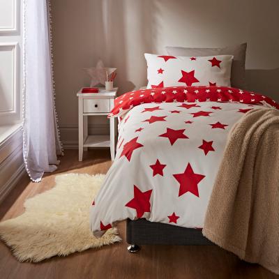 Dunelm Red Stars 100% Brushed Cotton Reversible Duvet Cover and Pillowcase Set White