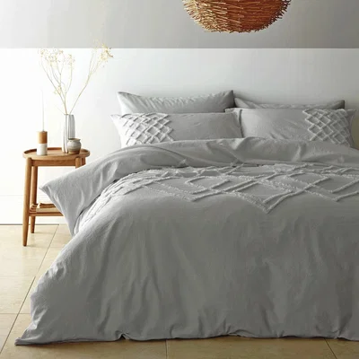 Dunelm Pineapple Elephant Tufted Grey Diamond 100% Cotton Duvet Cover and Pillowcase Set Light Grey