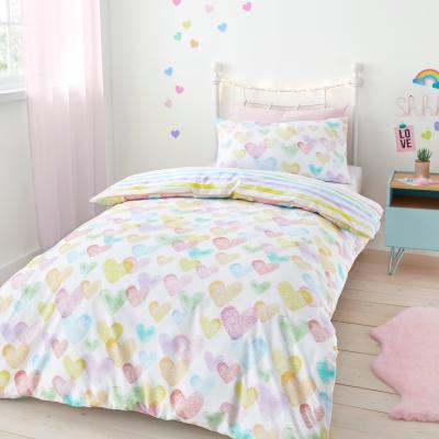 Dunelm Rainbow Hearts Duvet Cover and Pillowcase Set MultiColoured