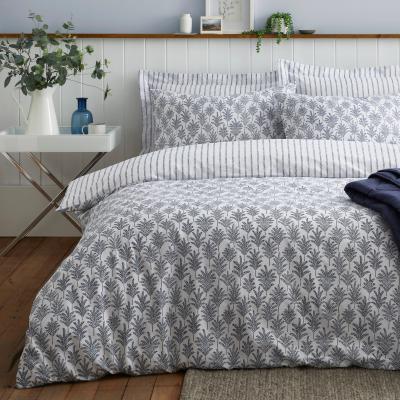 Dunelm Marina Navy 100% Cotton Reversible Duvet Cover and Pillowcase Set Navy Blue and White