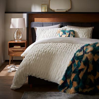 Dunelm Cream Faux Fur Seersucker Duvet Cover and Pillowcase Set Natural (Cream)