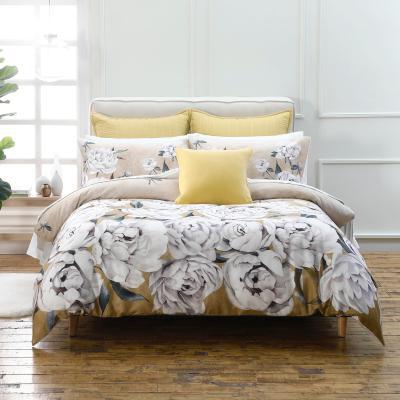 Dunelm Avery Green Ava Floral Gold 100% Cotton Sateen Duvet Cover and Pillowcase Set Gold
