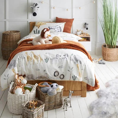 Dunelm Safari Natural 100% Cotton Single Duvet Cover and Pillowcase Set White, Grey and Brown