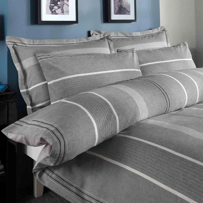 Dunelm Willington Grey Striped Woven Duvet Cover and Pillowcase Set Grey