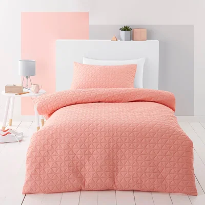 Dunelm Coral Geo Pinsonic Quilted Duvet Cover and Pillowcase Set Coral