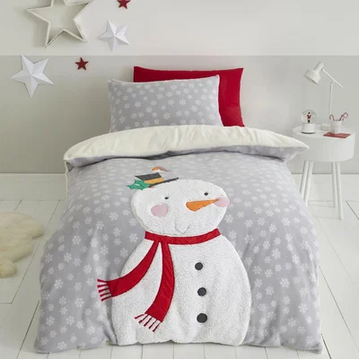 Dunelm Catherine Lansfield Grey Cosy Snowman Duvet Cover and Pillowcase Set Light Grey