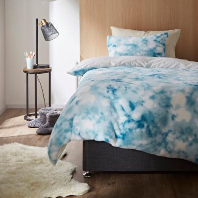 Dunelm Blue Tie Dye Ombre Faux Fur Duvet Cover and Pillowcase Set Blue/White