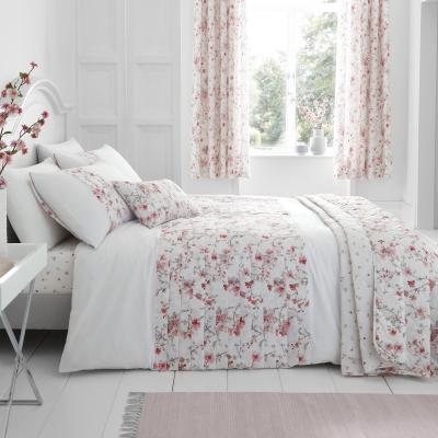 Dunelm Catherine Lansfield Jasmine Floral Reverisble Duvet Cover and Pillowcase Set White and Pink