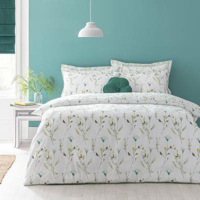 Dunelm Fiori Green Floral Reversible Duvet Cover and Pillowcase Set Light Green