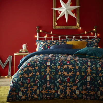 Dunelm Yuletide Treats Duvet Cover and Pillowcase Set Navy
