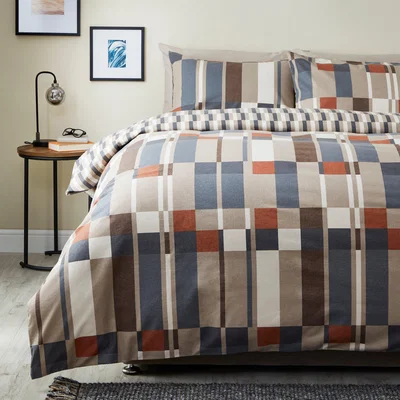 Dunelm Elements Finnick Brushed Cotton Duvet Cover and Pillowcase Set Brown