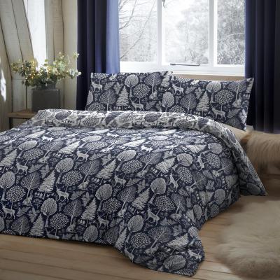 Dunelm Dream and Drapes Lodge Winter Forest 100% Brushed Cotton Duvet Cover Set Navy
