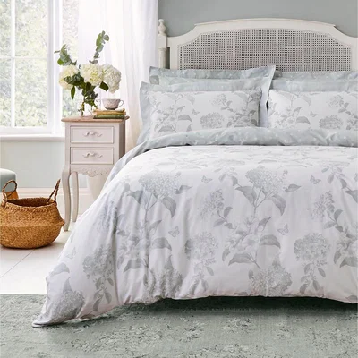 Dunelm Holly Willoughby Rene Eucalyptus Light Green 100% Cotton Duvet Cover and Pillowcase Set White and Blue