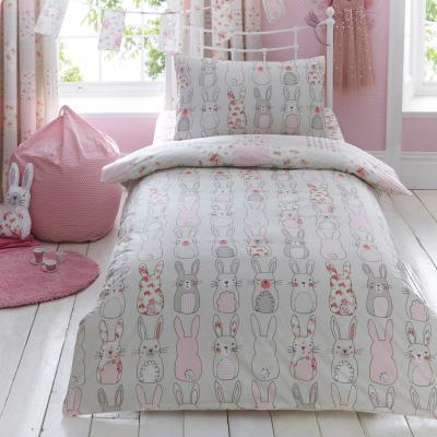 Dunelm Katy Rabbit Reversible Duvet Cover and Pillowcase Set Pink